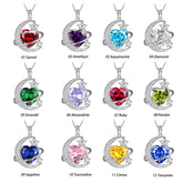 Women Moon Stars Necklace Heart Birthstone 925 Sterling Silver Pendant Jewelry Girls Gift Atpx0016